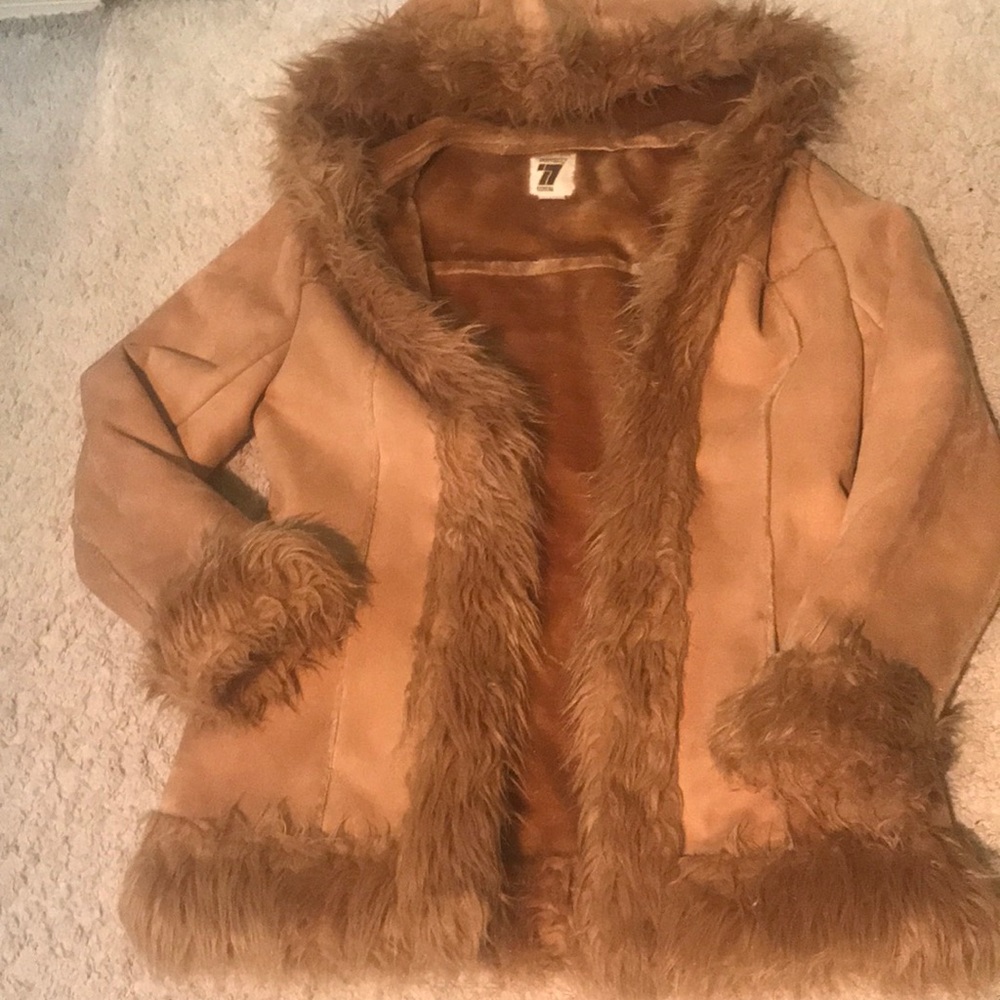 Tan Suede fur lined hooded coat